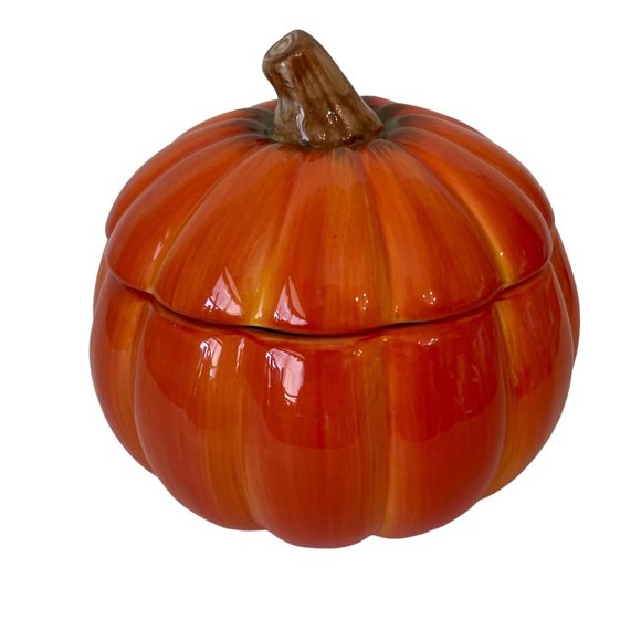 FTD Holiday Ceramic Pumpkin Candy Dish Cookie Jar Lidded Bowl 65 X